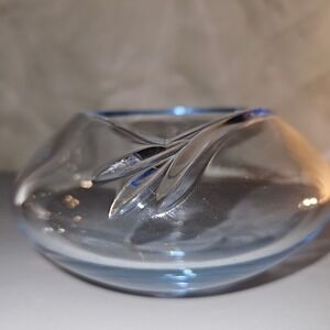 Clear Glass Vase Bowl‎ Modernist Art Glass Centerpiece Decor